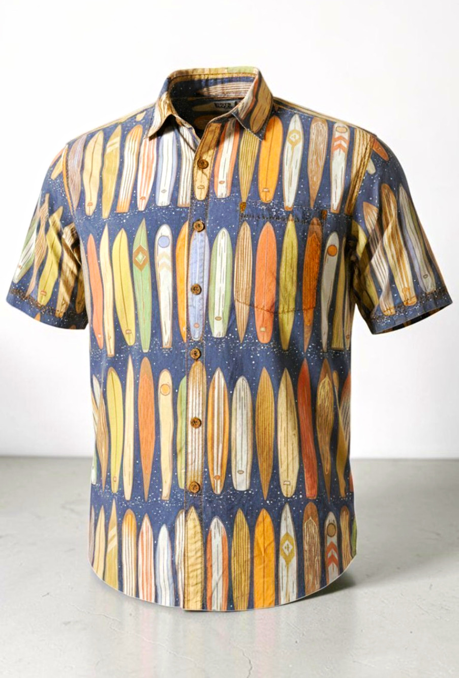 Kahala Mens XL Surfboard Hawaiian Aloha Shirt Blue Beige 100% Cotton Camp Surf